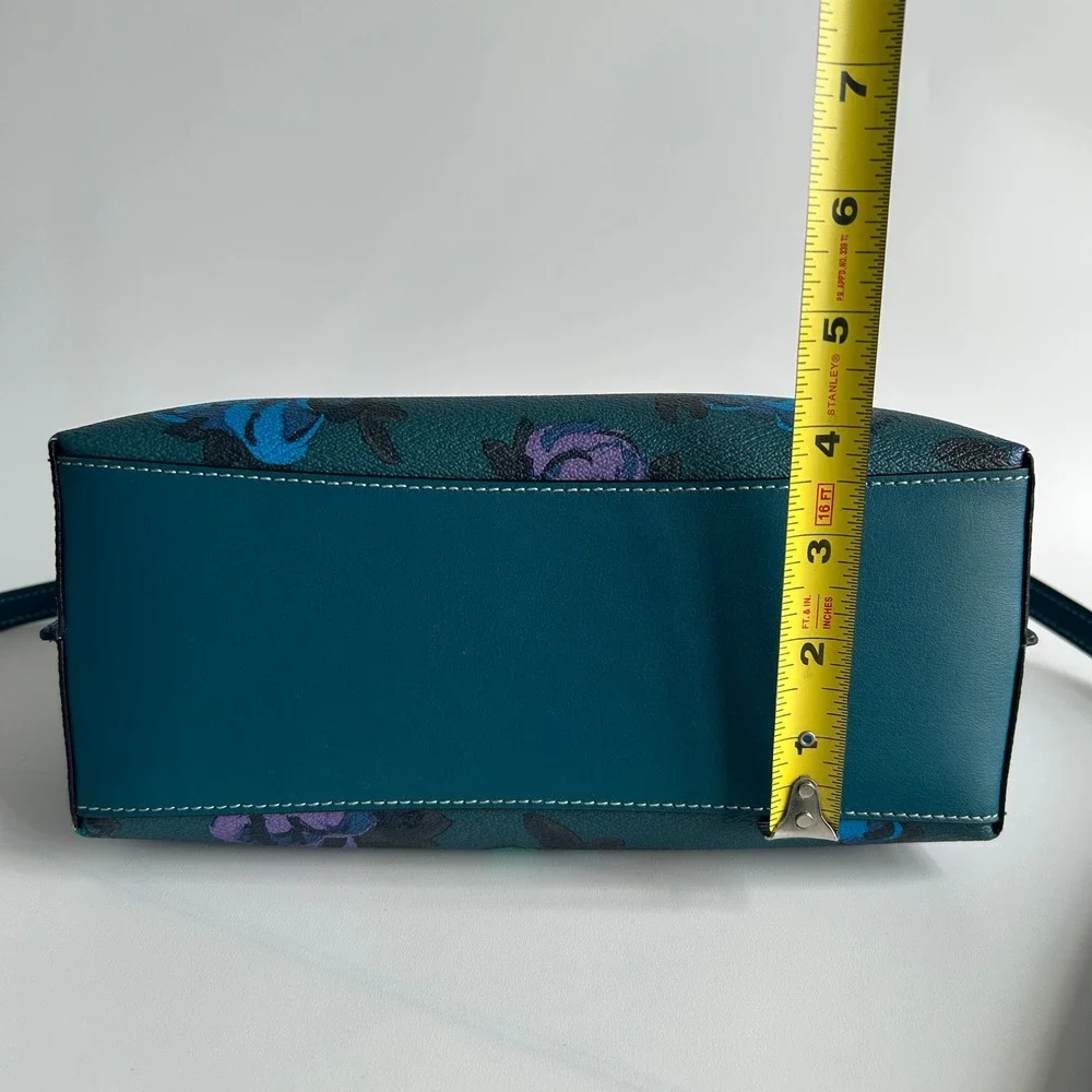 Coach Mollie Tote 25 Teal Jumbo Floral Pebbled Leather Bag CF328 Excellent